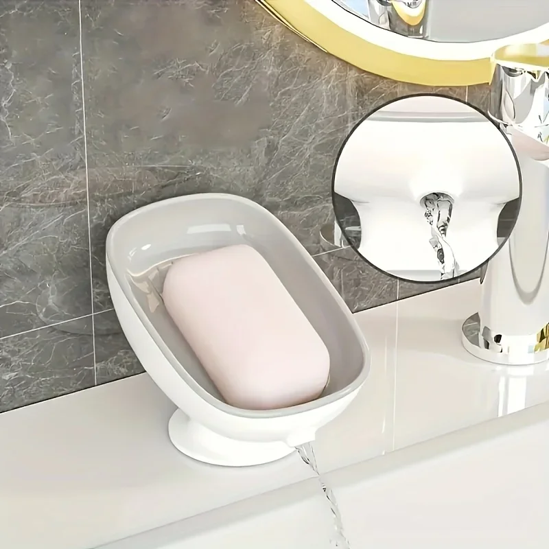 2-in-1 Badezimmer-Seifenhalter mit Saugnäpfen, selbstentleerende Seifenschale für die Arbeitsplatte, doppelter Stauraum für runde und quadratische große Seifen – Detail 12