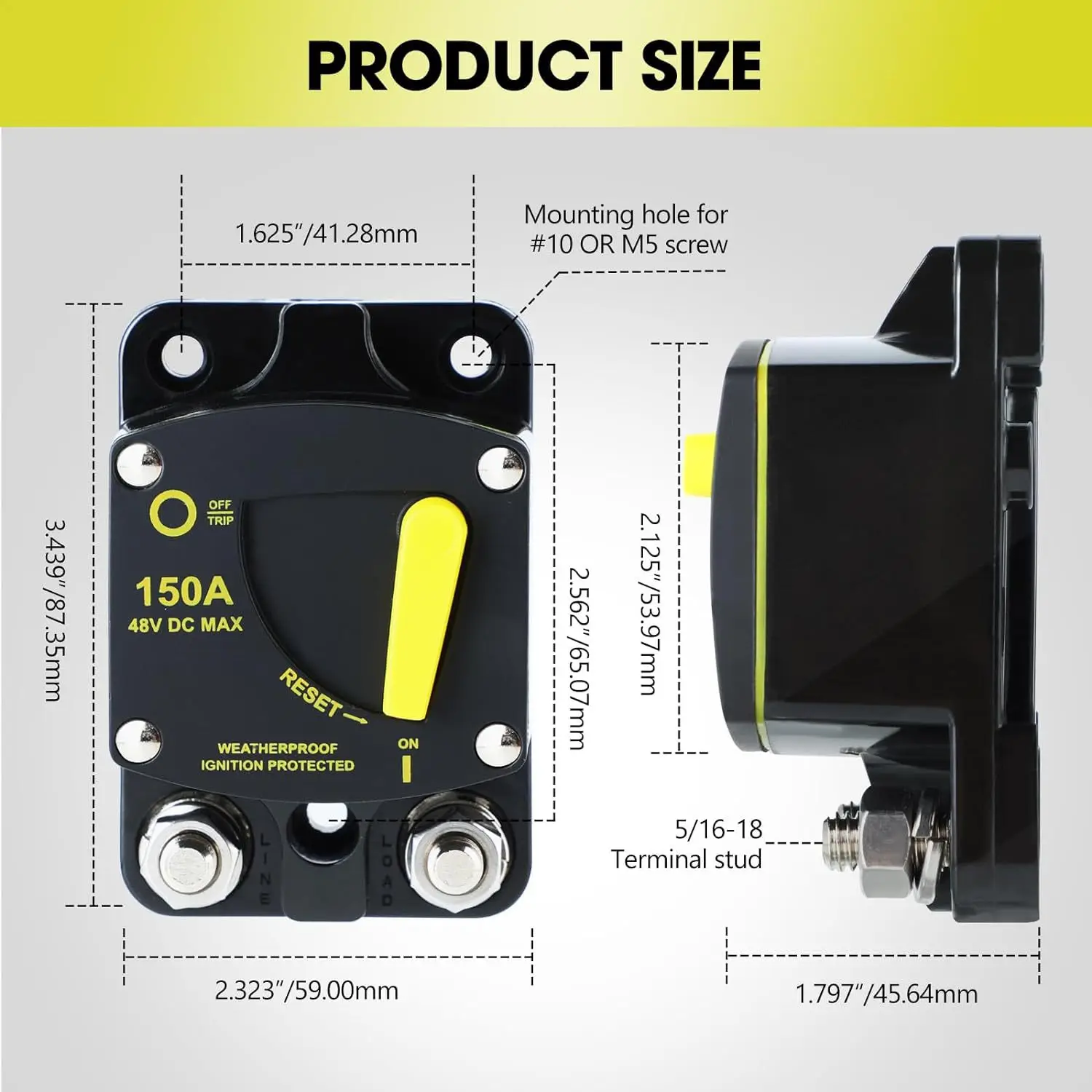 CB6 High Amp DC Circuit Breaker 12V 32V 48V  120A 50A 100A 200A 300A overload protector with Manual Reset