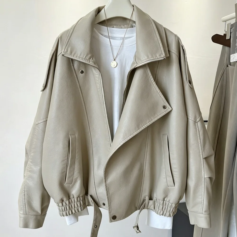 

Leather Jacket for Women Luxury Fashion Clothing Women's Trench Coat Brown Leather Jacket Women's Long Sleeve Top Spring Jacket