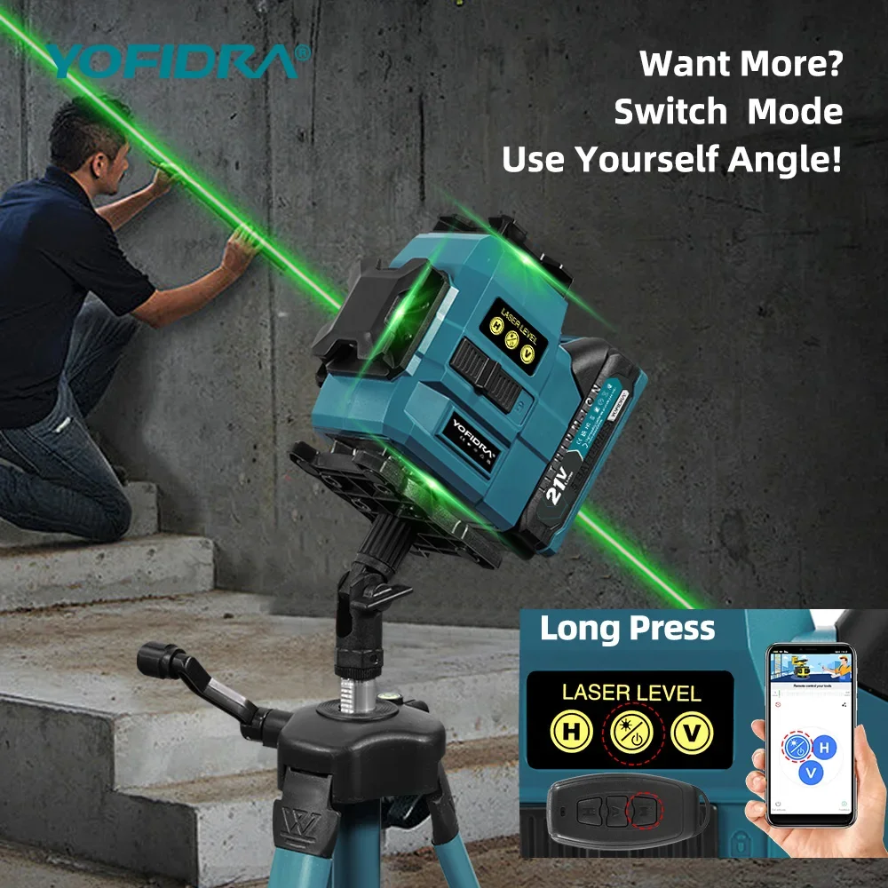 YOFIDRA 4D 16 Linien Ultra Leistungsstarker Grüner Strahl 360 ° Selbstnivellierende horizontale Lasernivelliergeräte mit 1-Meter-Stativ für Makita 21V-Akkus – Detail 10