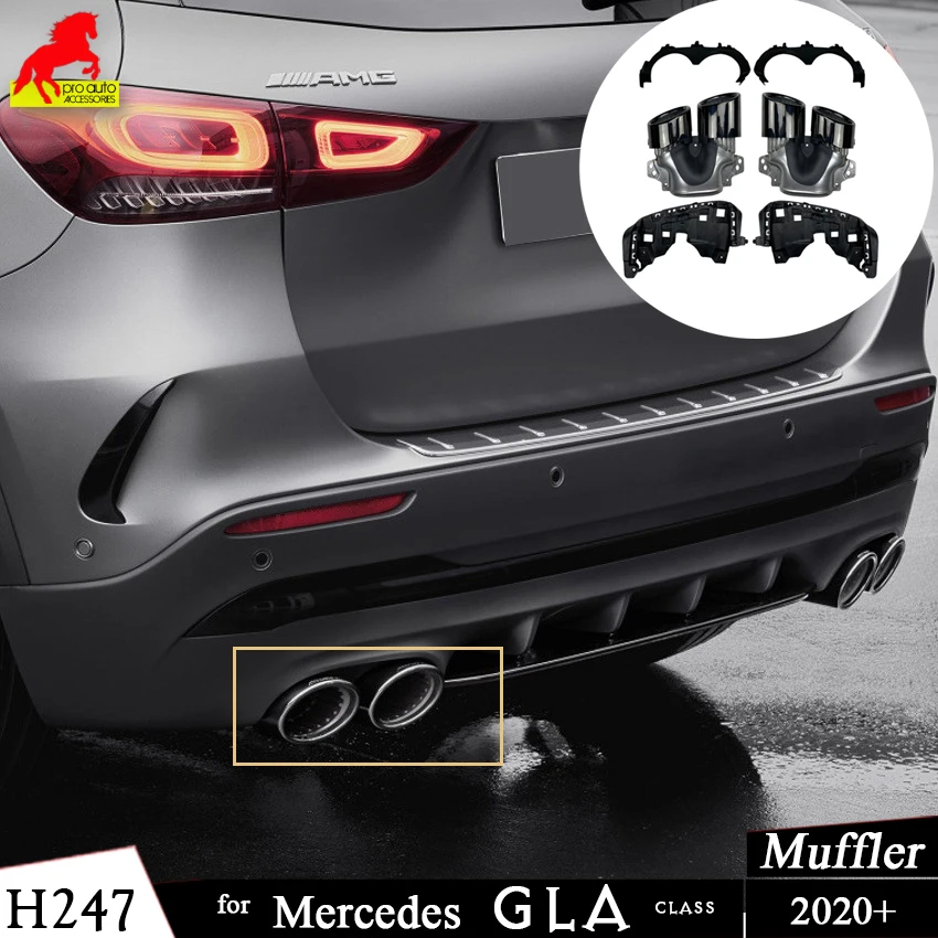 

Car Rear Muffler Exhaust Cutters for Mercedes Benz GLA Class H247 GLA200 220 250 GLA35 Up to GLA45 AMG Tips Pipe Bracket Trim