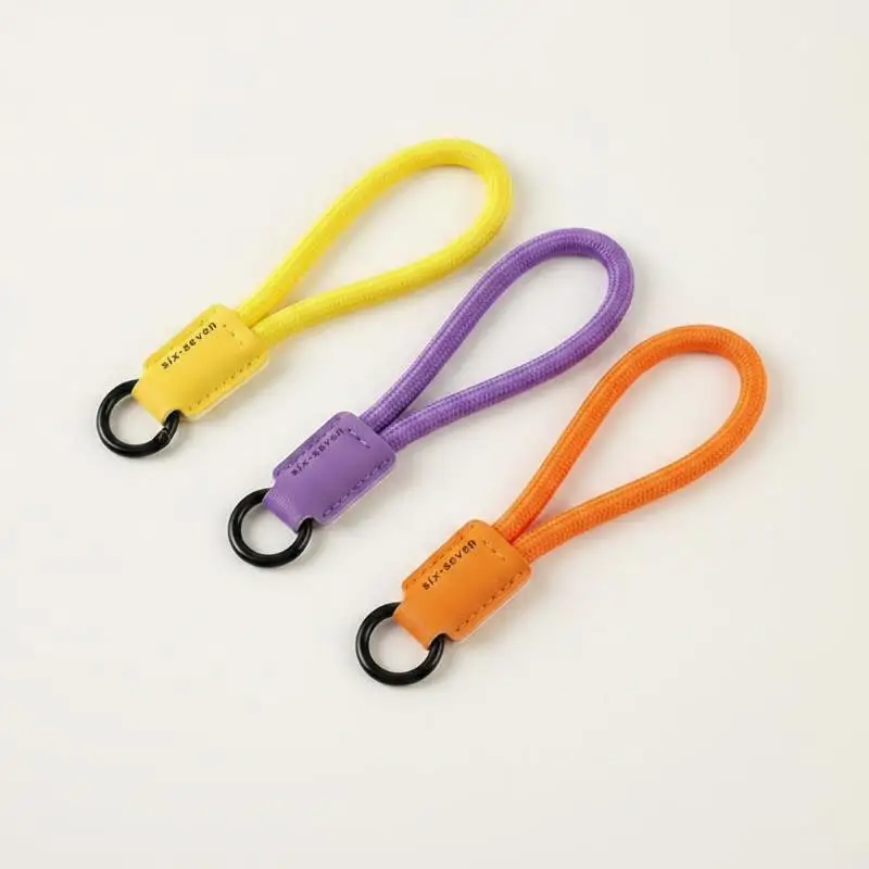 Buntes Nylon-Handgelenk-Schlüsselband mit Mini-PU-Leder-Schlüsselanhänger, tragbarer Handgelenkriemen für Schlüssel, Taschen und Anhänger-Dekoration – Detail 5