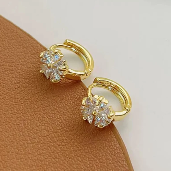 

PONYKISS 925 Sterling Silver 14K Gold Zircon Flower Plant Hoop Earrings for Women Cute Fine Jewelry Minimalist Accessories