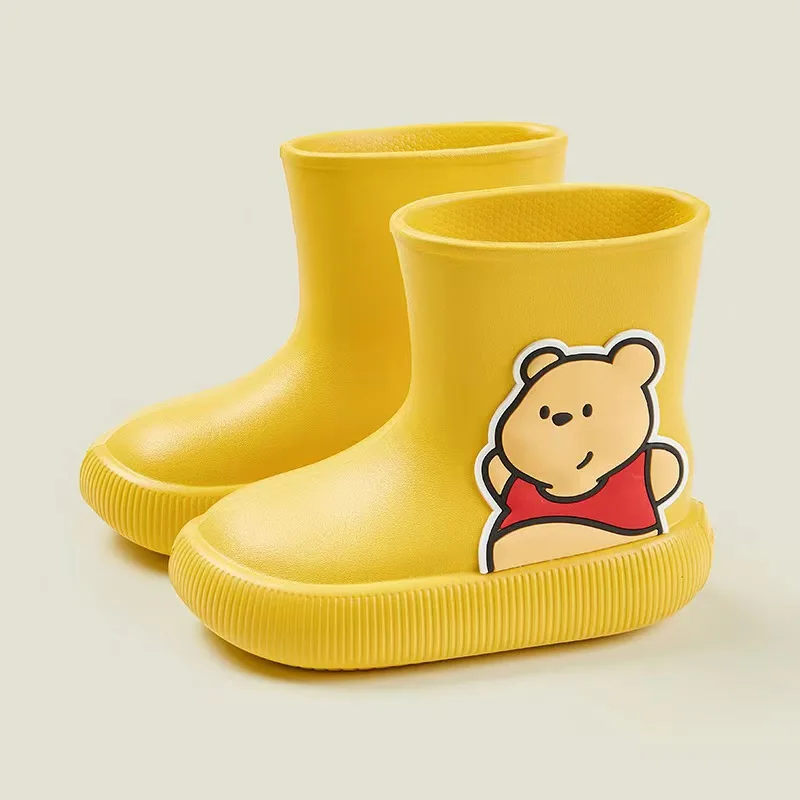 Botas de lluvia de dibujos animados para bebé y niña, zapatos impermeables de PVC, suela gruesa de fondo suave, zapatos de oso para bebé de 1 a 6