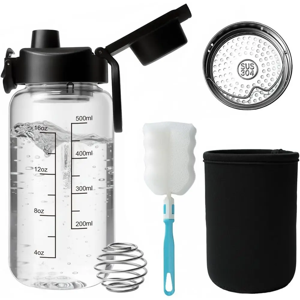 

2 Pack Glass Shaker Bottle, 20 OZ Odorless Shaker Bottle with 304 Stainless Steel Ball and Removable Cleaning Brush for Protein