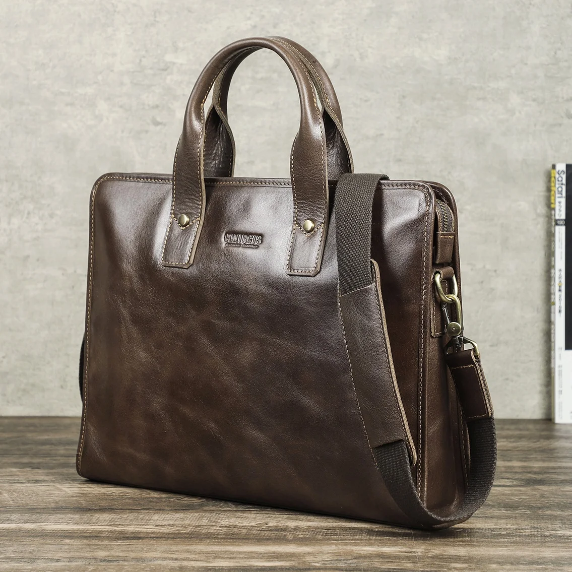 

Men Vegetable Tanned Leather Executive Briefcase Luxury 14 inch Laptop Bag Quality Leather Business Office Briefcase