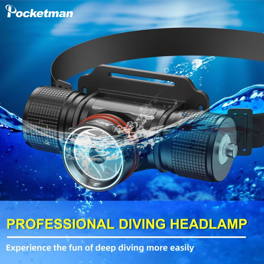 

Diving Headlamp Rechargeable Underwater Head Flashlight 4 Modes Waterproof Scuba Dive Light