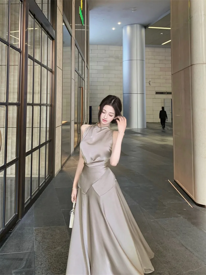 Ele Satin Women's Set High Waist ter Ne Vest And  Skirt Summer Faion Two-Piece Suit Pure Color Casual Wear