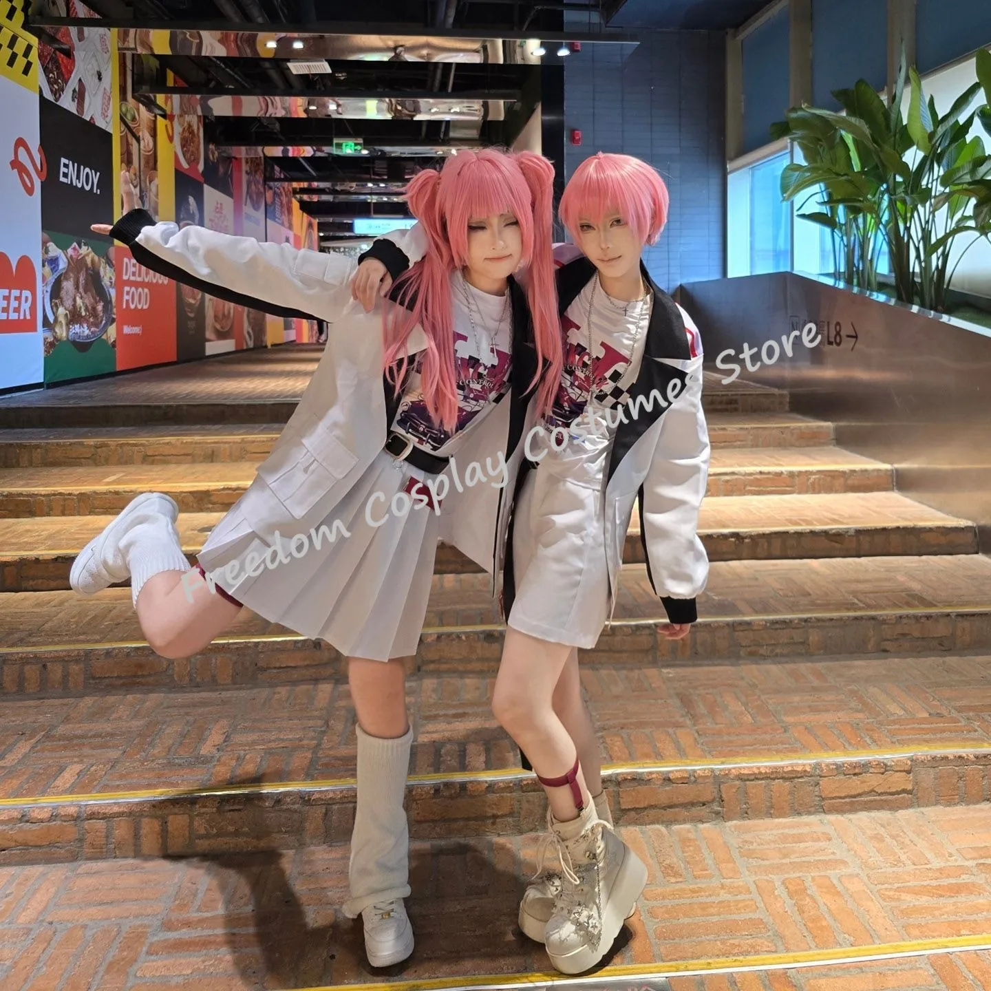 أنيمي لينك انقر تأثيري l لي Tianchen Tianxi تأثيري حلي موحدة شعر مستعار الأبيض الفرقة هوديي تنورة السراويل هالوين للرجل المرأة