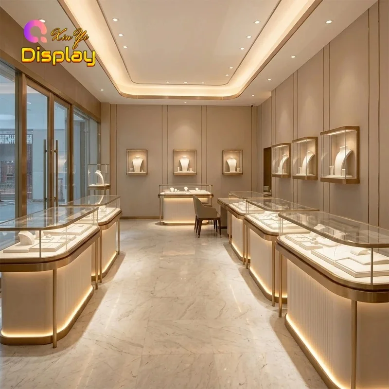 custom.Elegant Jewelry Display Stand Mirrored Surface Built-in LED Lighting Eco-Friendly Heavy Duty Customizable High-End Je