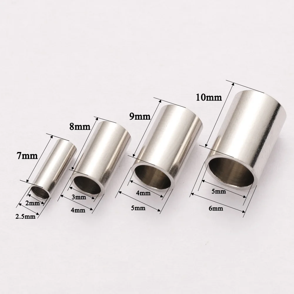 50pcs Stainless Steel Cord End Caps Crimp Clasps Fit 2mm-5mm Leather Rope DIY Bracelet Accessories For Jewelry Making Findings