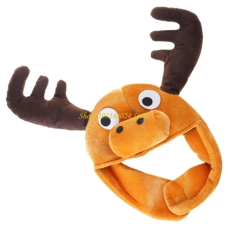 

N5KE Fun Plush Animal Hat Brown Moose Design Headgear Hat Perfect for Winter Warmth and Music Festival Props Headpiece