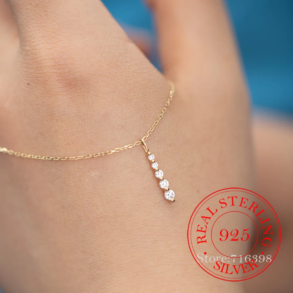 

Real 925 Sterling Silver Zircon Crystal Geometric Pendant Necklace for Women Clavicle Chain Birthday Wedding Party Jewelry Gift