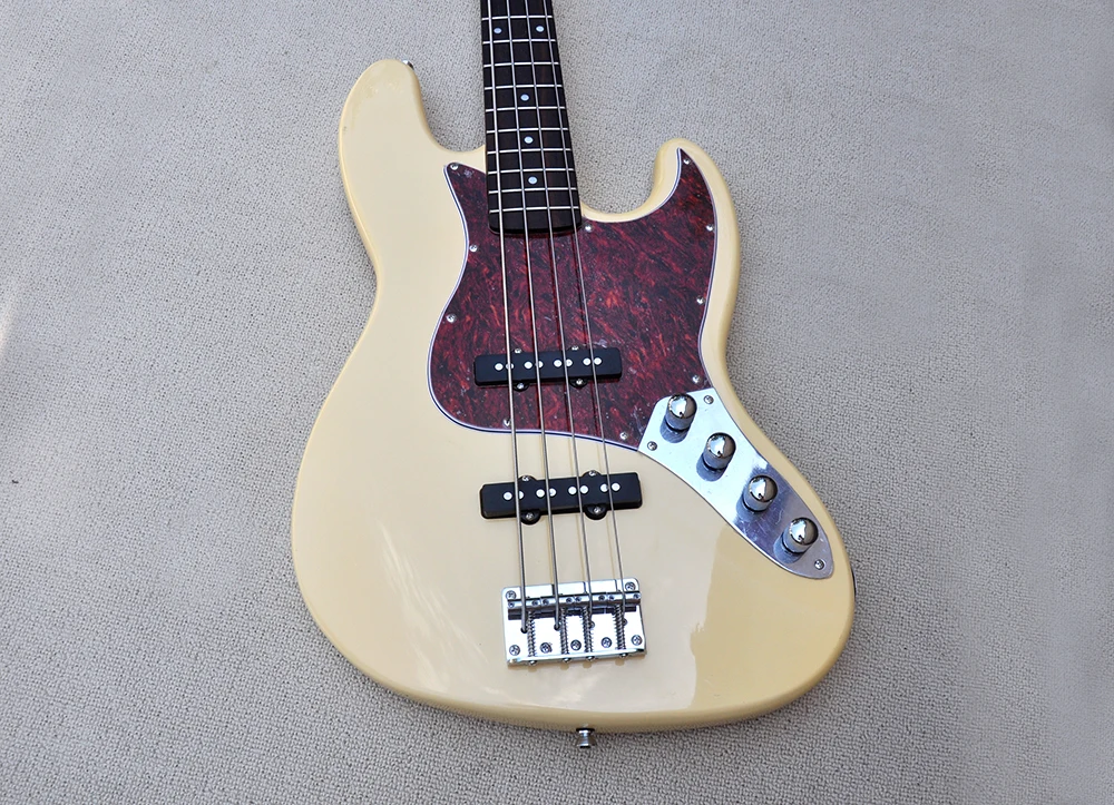 Light Yellow 4 Strings Electric Bass Guitar with Active Circuit,Rosewood Fretboard, Customizable