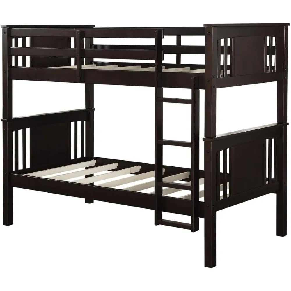 DHP Dylan Convertible Wood Bunk Bed, Stackable and Detachable Bed Frames for Kids and Teens, with Ladder, High Guardrail