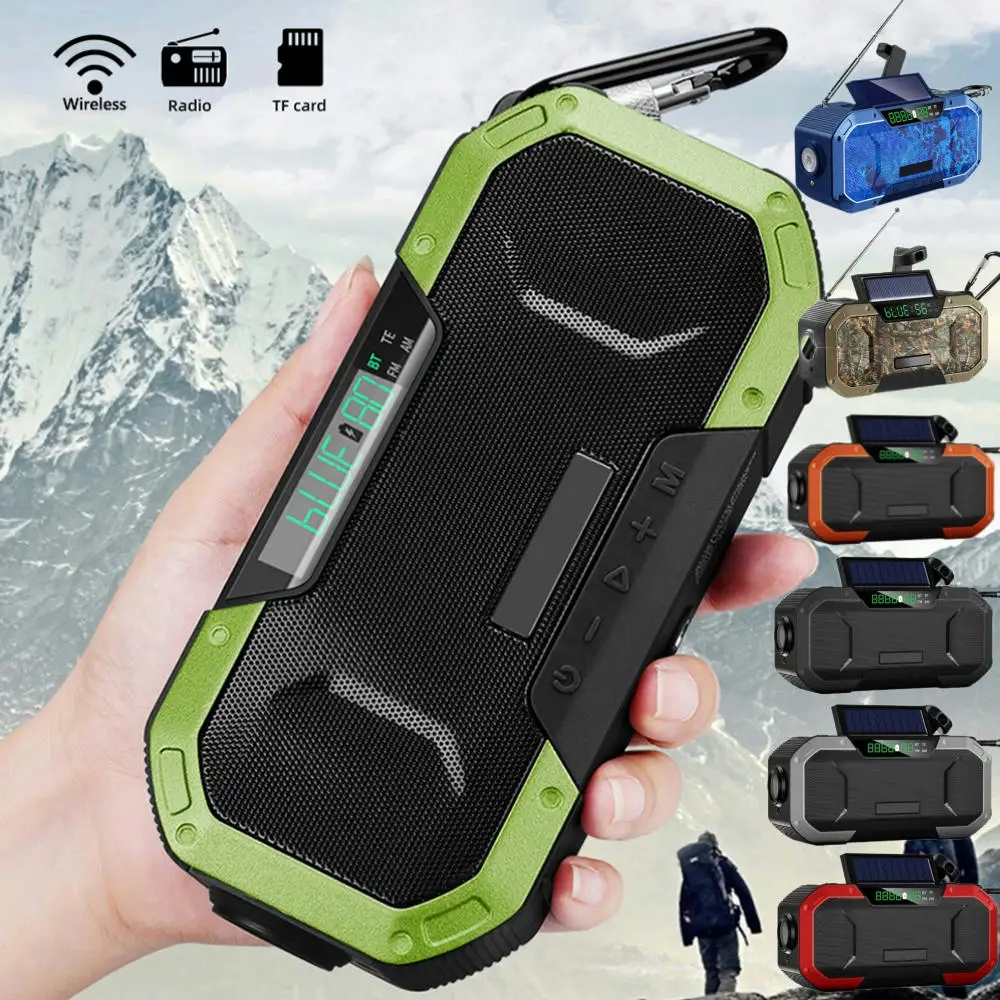 Multifunctional Bluetooth Speaker Radio Solar Hand Crank Dynamo Powered FM/AM Weather Radio IPX5 Outdoor Flashlight SOS Speaker