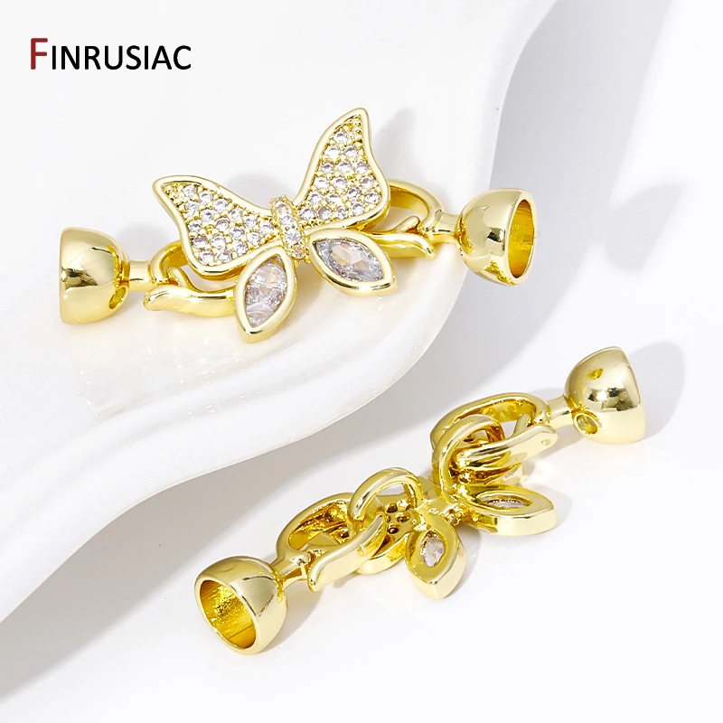 Trendy 18K Gold Plated Brass Inlaid Zircon Butterfly Pearl Clasps Connector Fastener For DIY Jewelry Making Accessories