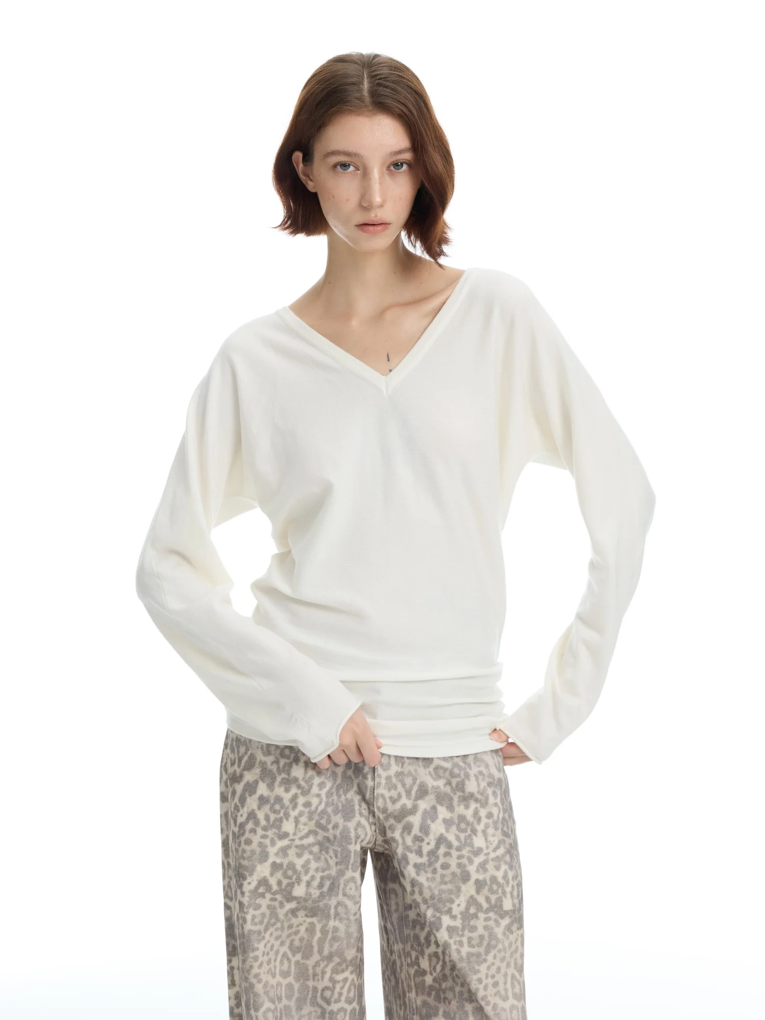 

Женская вязаная футболка Rareme с длинным рукавом, V-образным вырезом, приталенная, из шерстяной смеси, премиум-качества, свободного кроя, комфортная