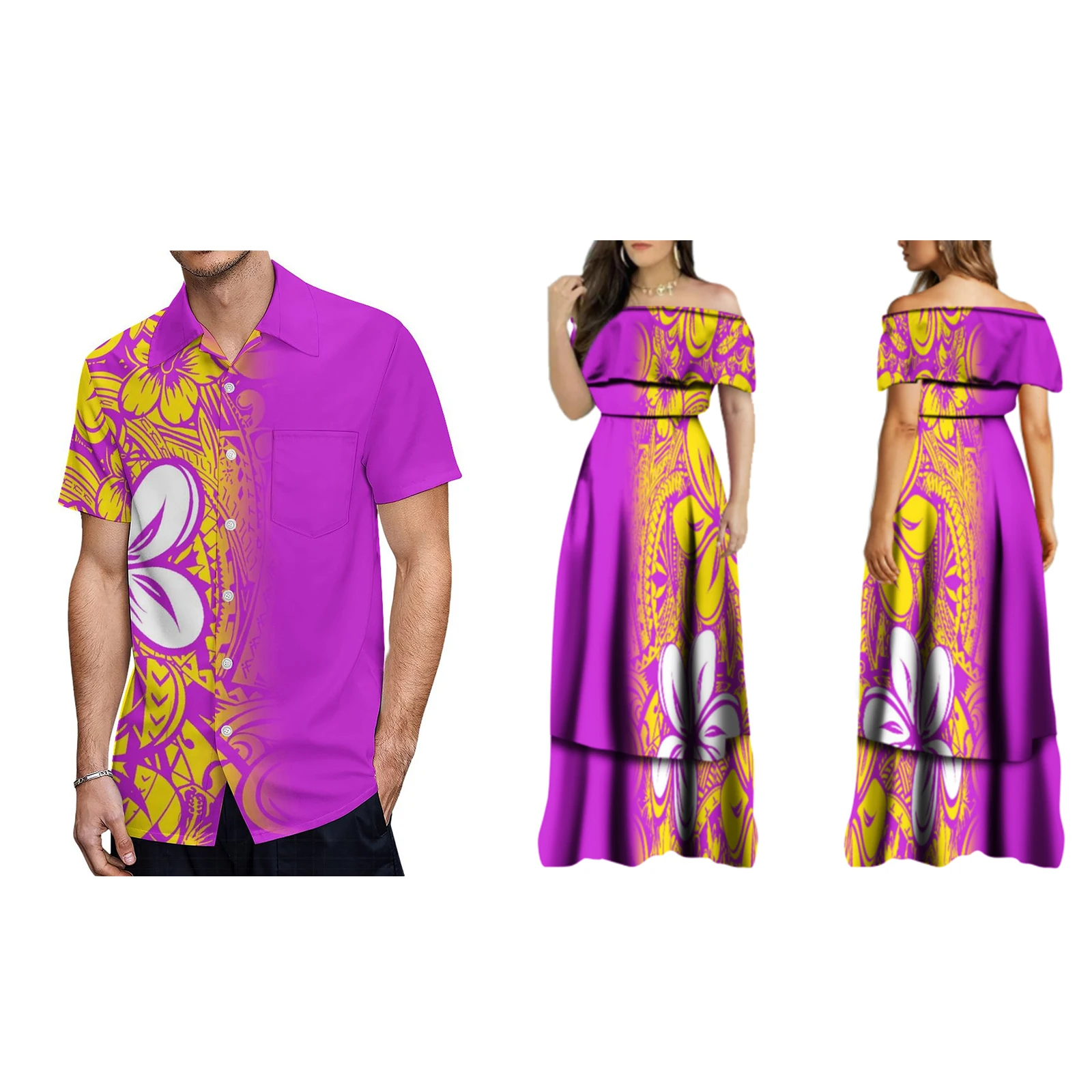 Folho elegante personalizado do vestido de ombro para mulheres, Vestidos tribais impressos, Maxi longo, Vestidos de noite, Samoa Polinésio, Nova chegada, 2024