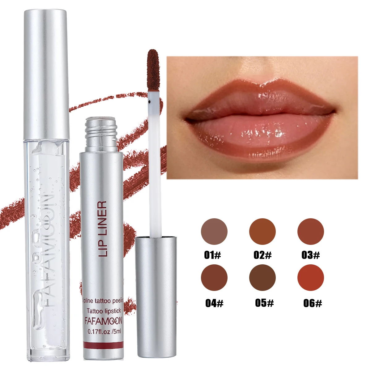 2-in-1 Peel Off Tattoo Lip Liner & Clear Lip Oil Set, Long Lasting Waterproof Transfer-Proof Peelable Lip Stain