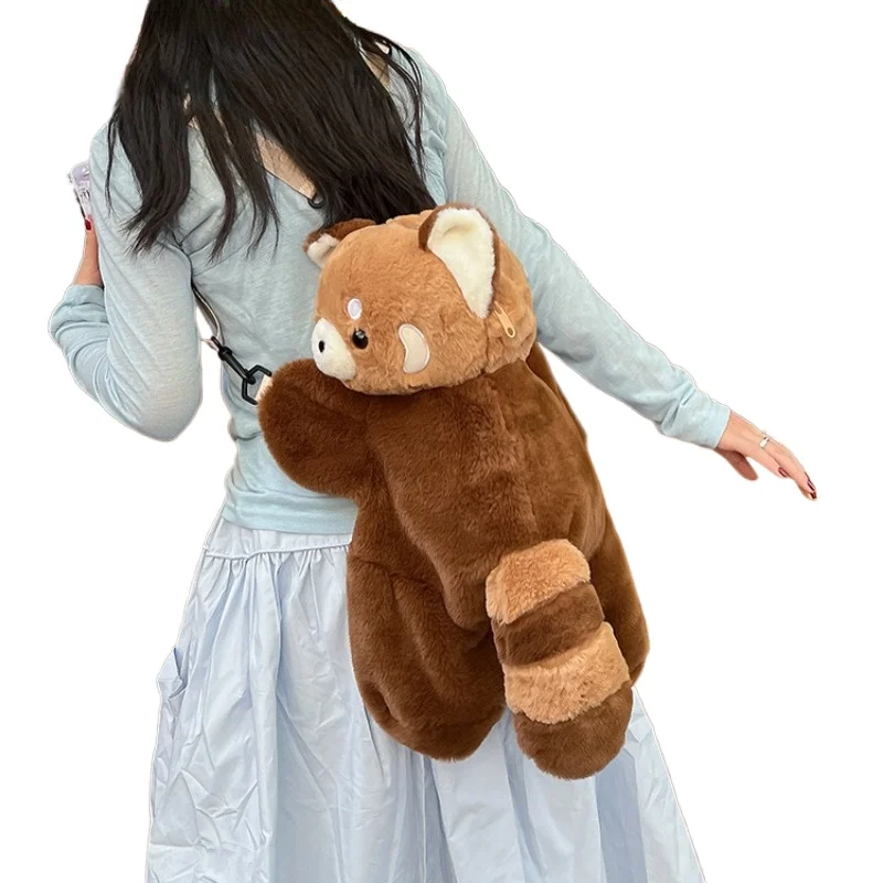 レッドパンダぬいぐるみバックパックかわいいぬいぐるみ人形女性クロスボディファー柔らかいショルダーバッグキャンプ旅行パーティー女性の誕生日ギフト