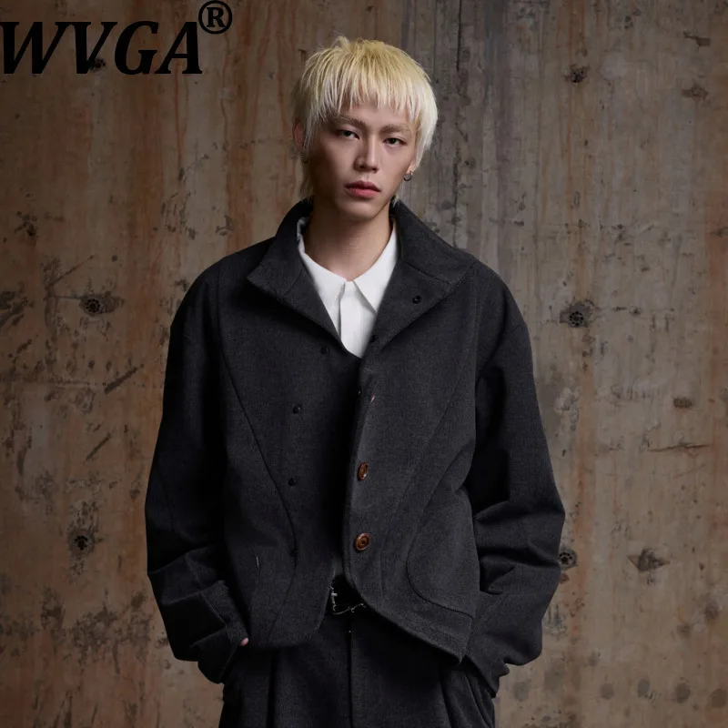 

WVGA осень-зима новый мужской силуэт прилива нерегулярная смешанная куртка с планкой нишевая шикарная повседневная куртка с воротником-стойкой Ins Y2K W14598