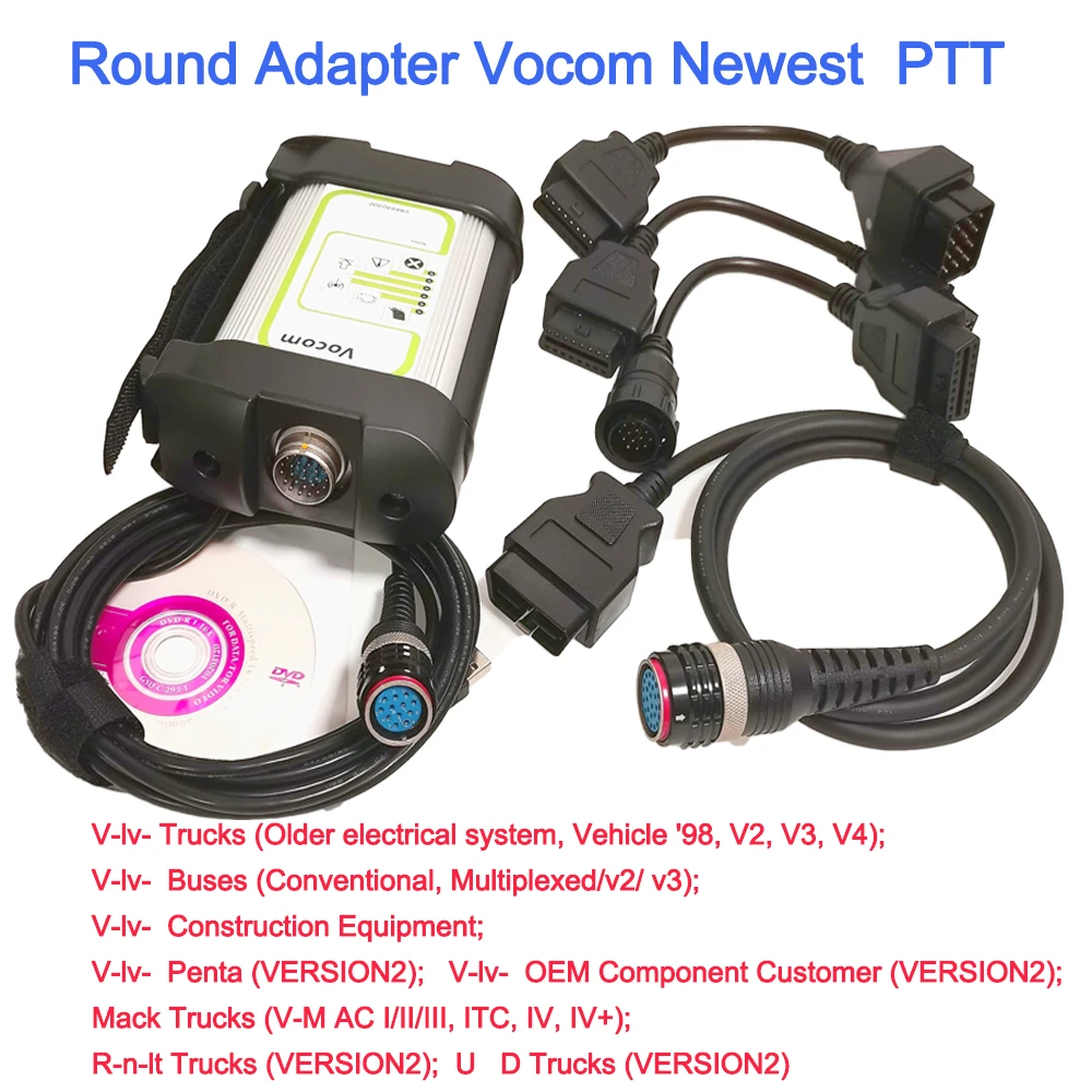 Herramienta de diagnóstico Vocom para camiones, interfaz redonda PTT2.8.130 Vocom 8890300para V0-lv, excavadora, r-lault, PTT 2.8.130