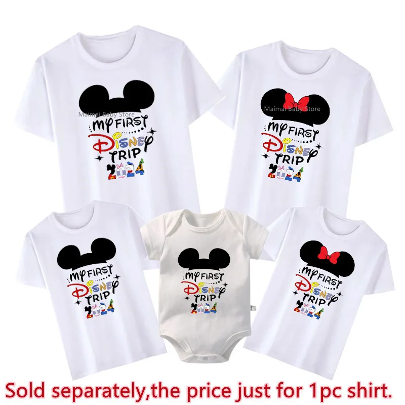 My First Disney Trip 2024 Family Matching Shirts Cotton Daddy Mommy and Me Kids Tshirts Baby Romper Disney Vacation Outfits