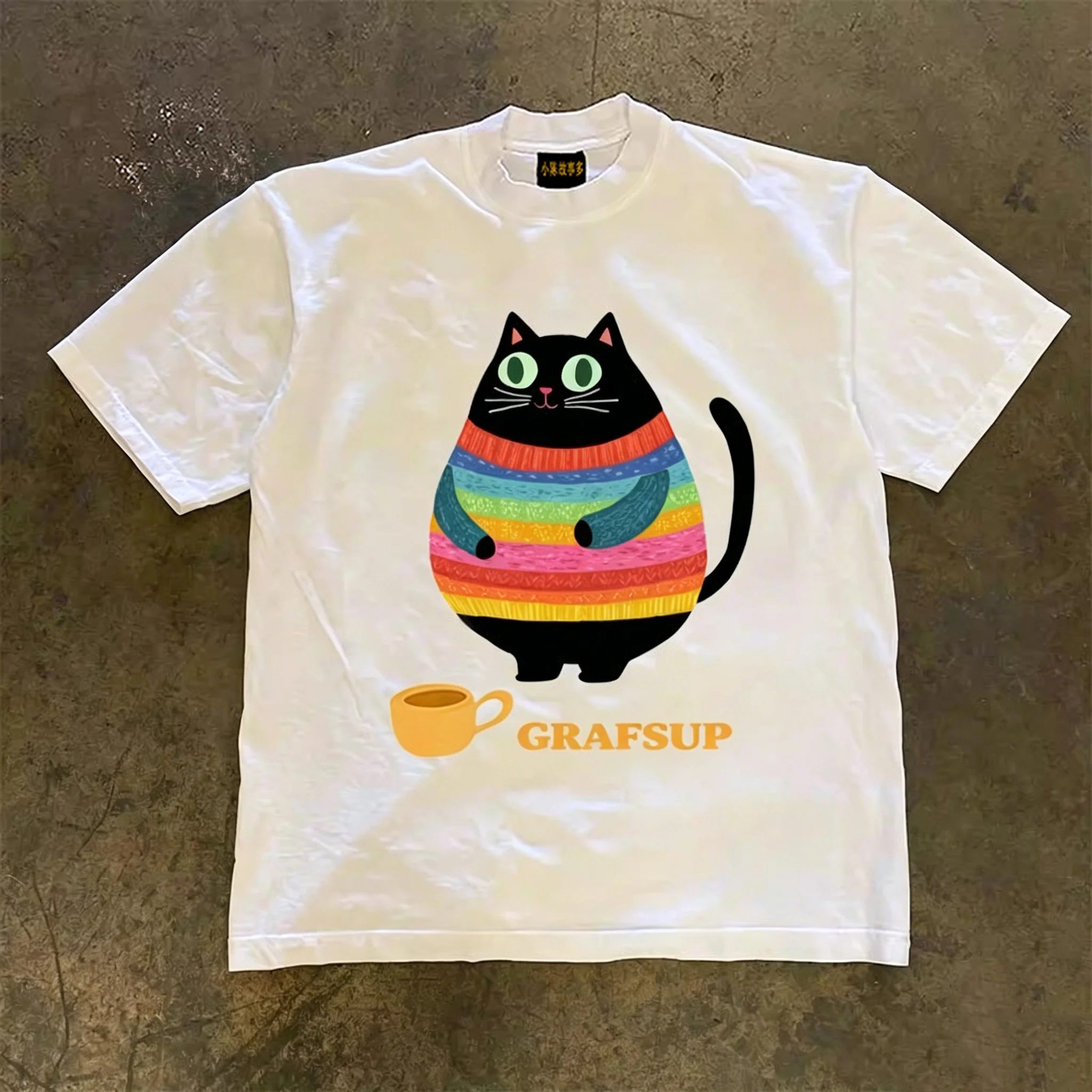 Loose Fit Cotton T-Shirt Short Sleeve Double Thread Pure Cotton American Retro Style Couples Shirt for Men And Women