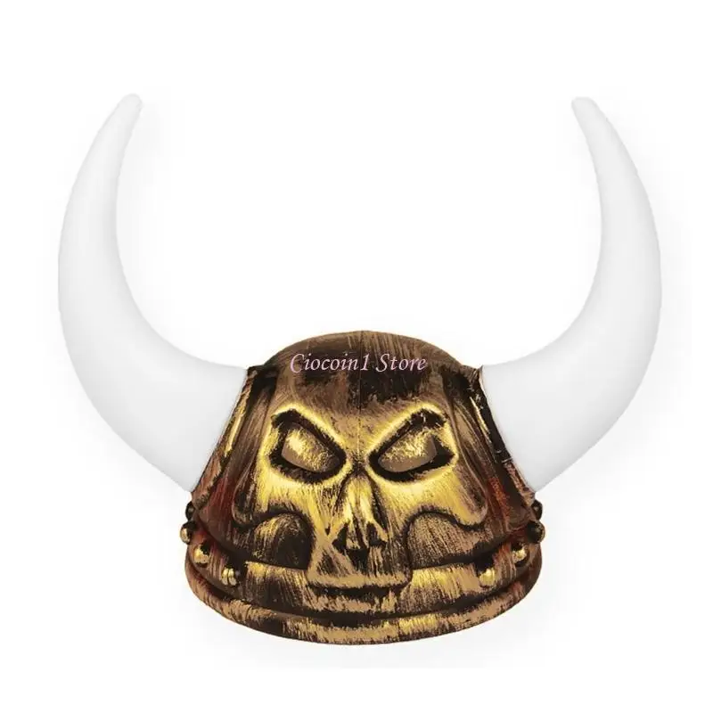 Y1UB VikingHelmet Hat with Horn Halloween Cosplay Parties Props Costume Hat Theater Drama Sallet School Play Medieval Headgea