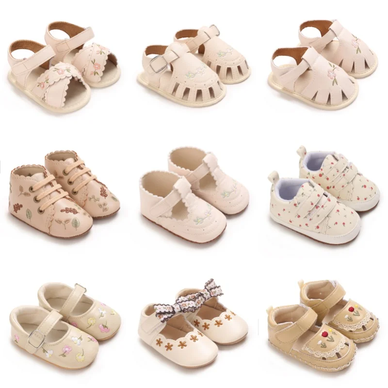 

Spring and Summer New Baby Korean Version Flower Embroidered Princess Shoes For Women's Soft Soled Baby Walking Shoes