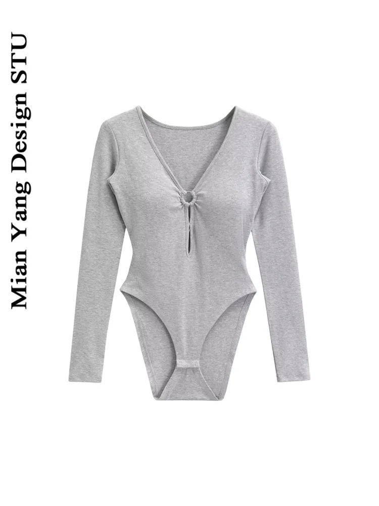 

Сексуальное американское хлопковое боди с V-образным вырезом и вырезами, базовый слой, женское нижнее белье с высокой талией и вставками для груди