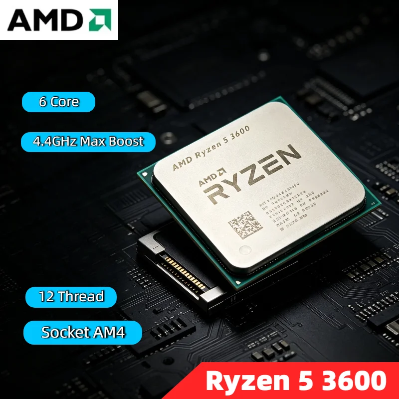 Procesador AMD Ryzen 5 3600 R5 3600 de 6 Núcleos y 12 Subprocesos, 4.2GHz, 65W, Socket AM4, para Juegos de Escritorio, en Bandeja OEM, Sin Refrigerador, Nuevo