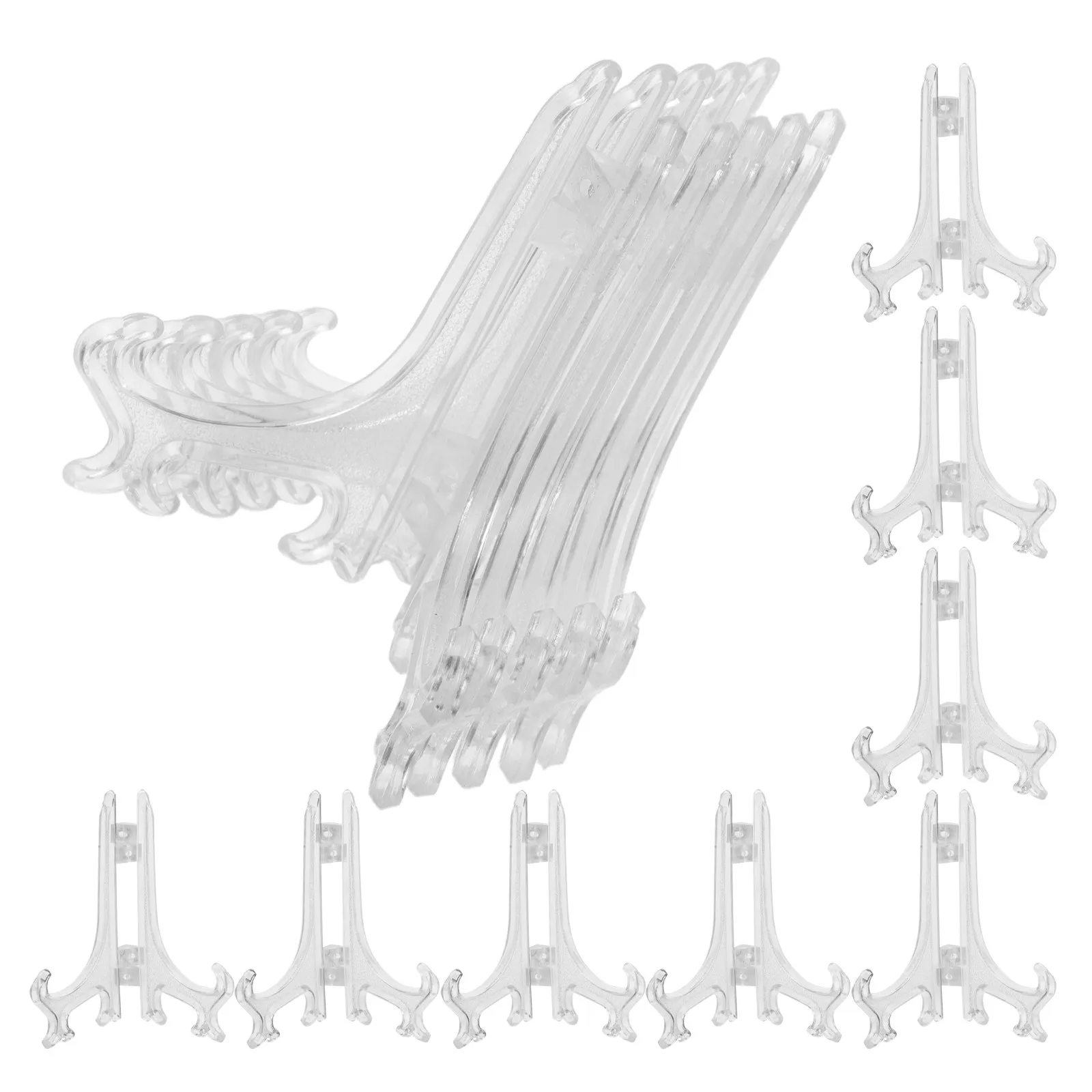50Pcs Mini Display Easel Holder Transparent Plastic Small Picture Frame Stand 3Inch Height for Table Desk Art Photo Plate