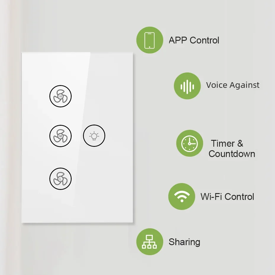 VOVOWAY-Smart WiFi Fan Light Switch,US,AU Ceiling Fan Lamp Switch, Tuya Remote,Various Speed Control,Work with Alexa,Google Home