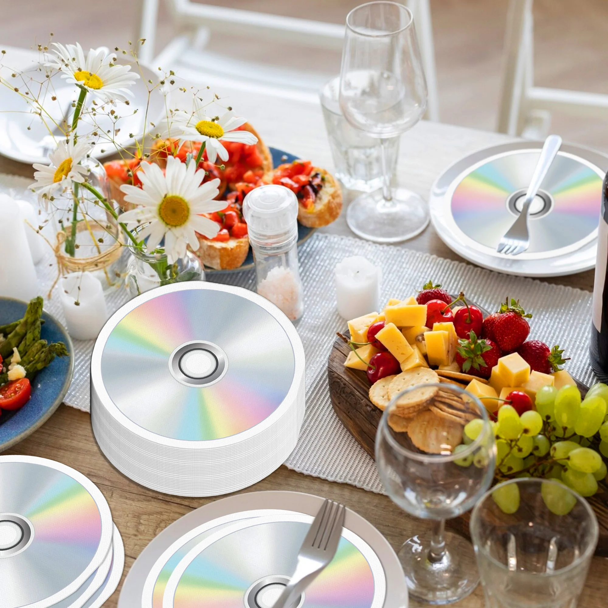 20/40/60pcs Optical Disc CD Shaped Disposable Napkins Dinner Paper Tissues for Wedding Birthday Music Party Decoration