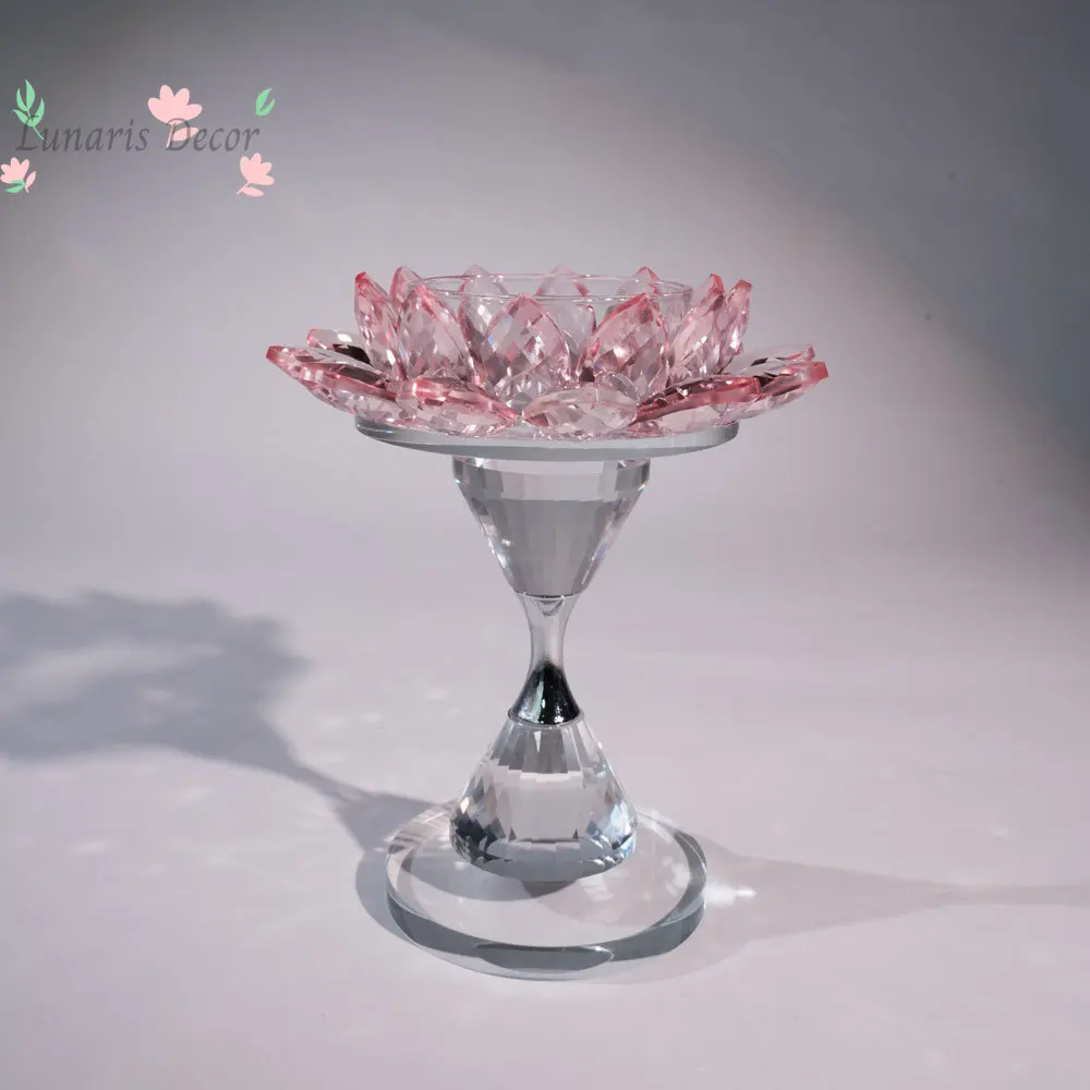 Crystal lotus ghee lamp holder ornament, crystal candle holder ornament, ever-burning lamp base
