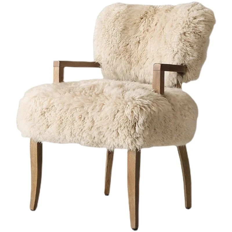 

American solid wood long and short wool chair, bedroom single sofa, modern simple living room, leisure chair