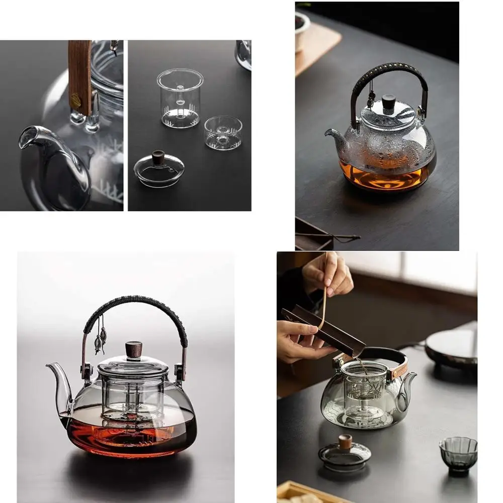 

Stainless Steel Japanese-Style 950ml Glass Teapot, Removable Infuser, Safe for Stovetop, Blooming Tea Set (Gray)