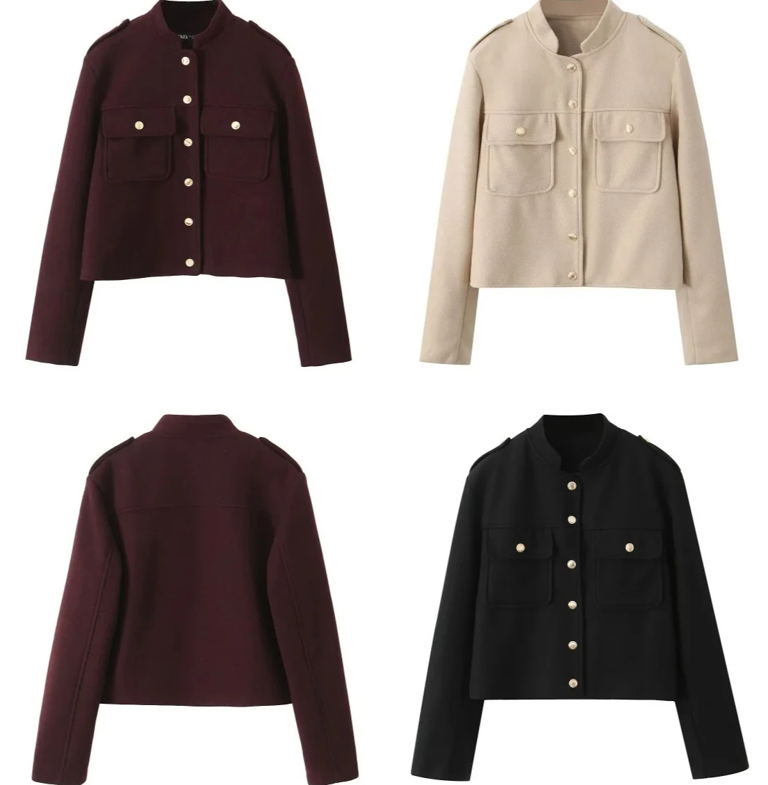 المألوف زر واحد الوقوف طوق سترة المرأة ملابس خارجية الخريف الشتاء نمط جديد جيب مزين اتجاه الشارع