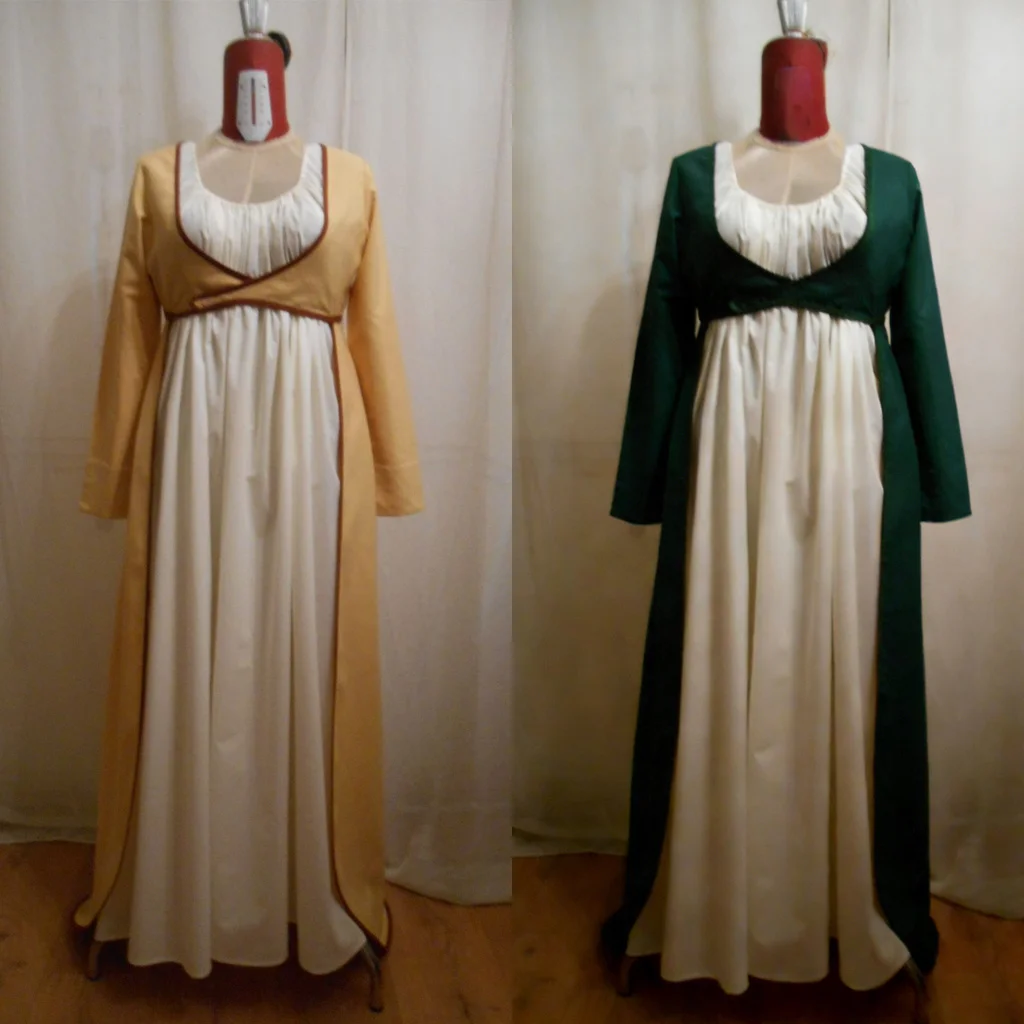 

Medieval Regency Open Robe With Dress Set Victorian Masquerade Jane Austen Regency Hight Waist Line Dress Costume Custom Made