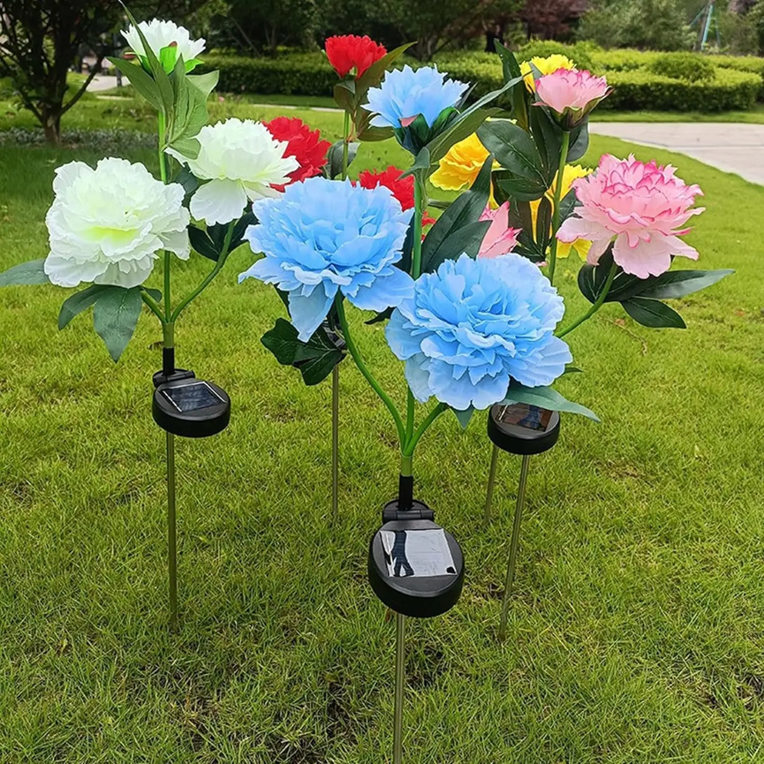 LED Solar Peony Flower Lights lampada da giardino impermeabile per esterni per veranda da giardino cortile Holiday Party Decor luce solare per fiori