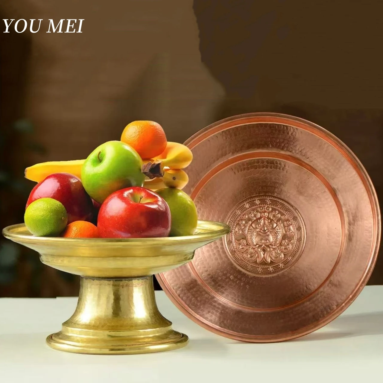 

Nepal Altars Fruit Platter,Engraving Pisces Hammer Texture Buddhism Copper Tibetan 26cm Tray,Buddhist Item Holy Plate Decoration