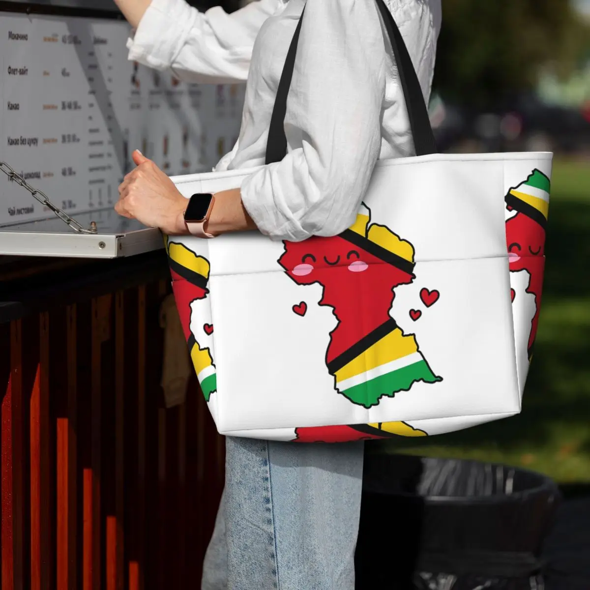 

Guyana Flag Map Smile With Love Beach Tote Bag Sport Gym Yoga Duffle Large Tote Bag Women Travel Bag Fitness bag