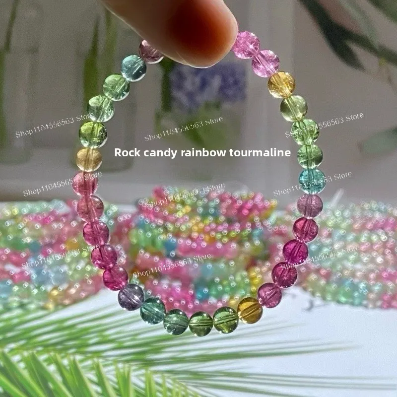 Rock Sugar Rainbow Tourmaline Bracelet Single Ring Permeable Color Label Mermaid String One Item One Picture