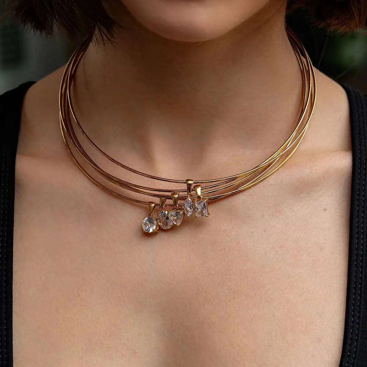 

Ingemark Stainless Steel Zircon Heart Water Drop Pendant Choker Necklace for Women Luxury 18K PVD Gold Plated Short Collar Chain