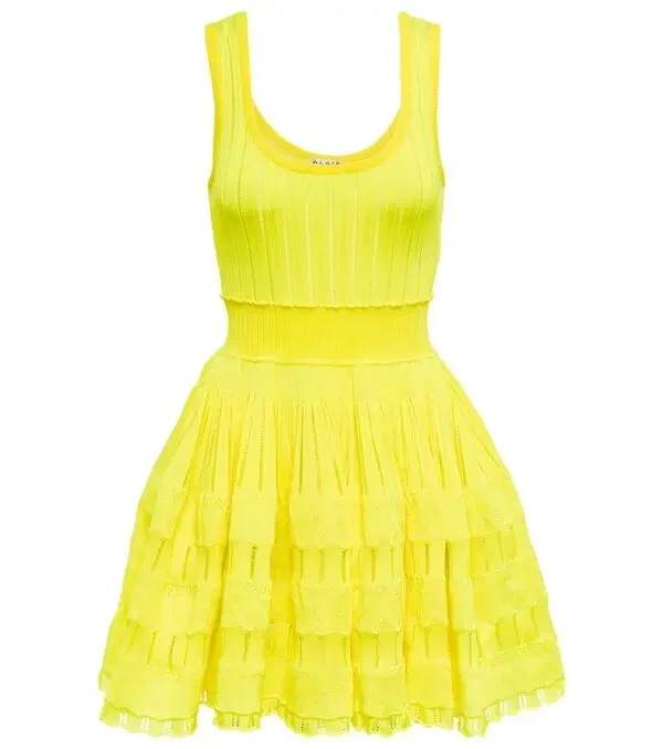 

High-end 2026 Knit Dress Yellow & Deep Purple Short Dress Women's Summer French Style