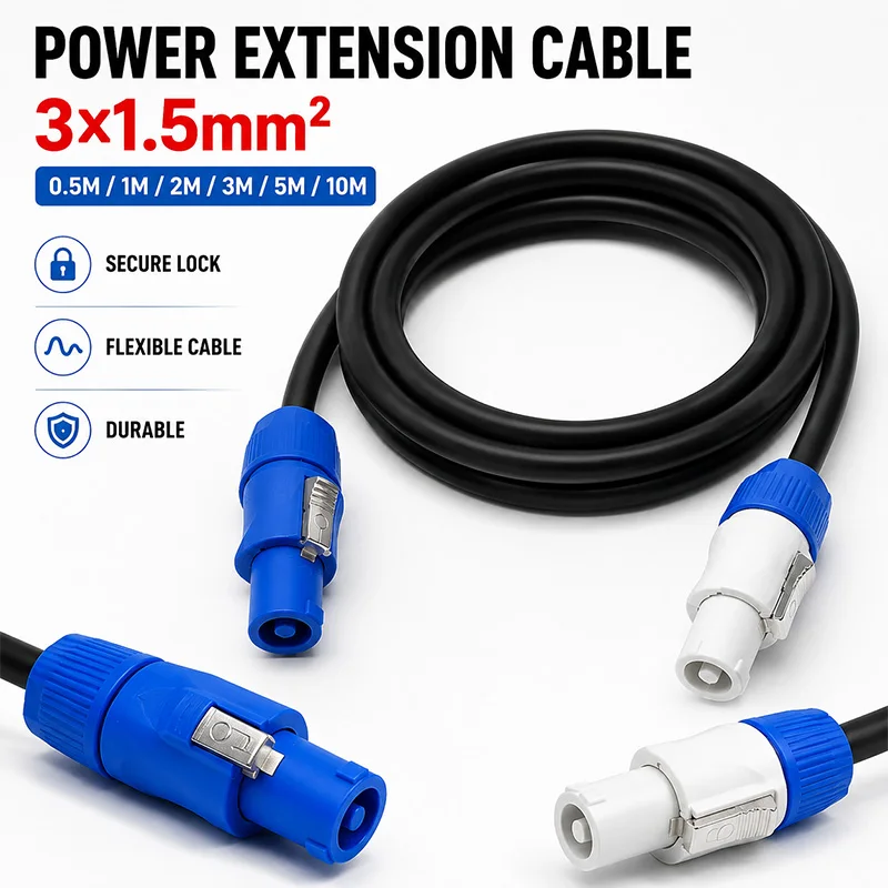 0.5/1/1.5/2/3/5/8/10M PowerCON Type Cable 3x1.5mm², Single Phase Power Extension Lead for Stage Lighting LED Event and DJ Setup