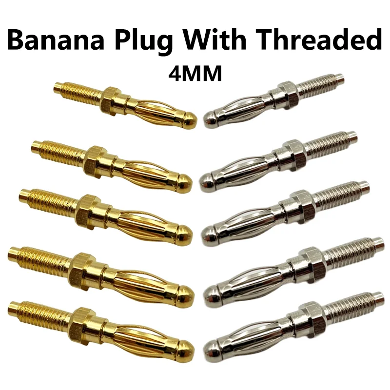 

20Pcs 4mm Uninsulated Copper Nickel Plating Banana Plug Thread Bolt Fitted for M4 Panel Installation Screw Connector