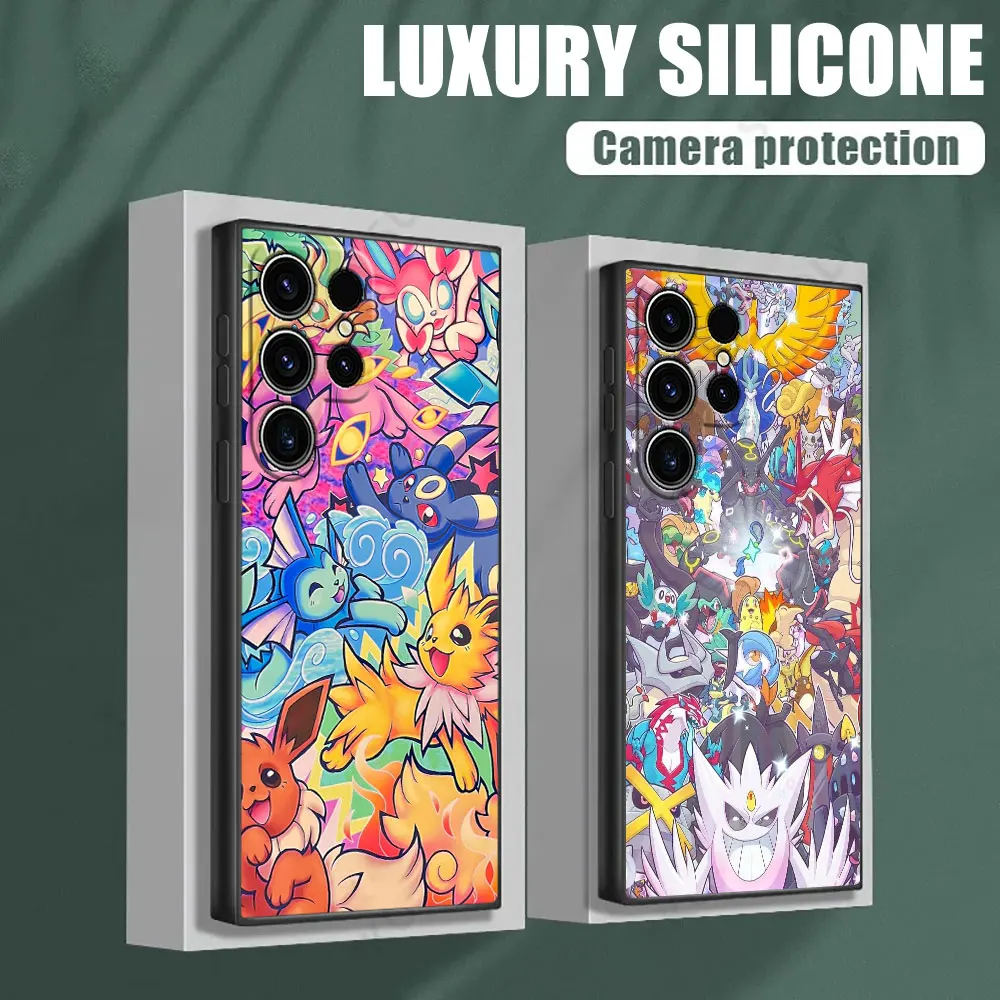 

Pokemons Pikachu Cute Soft S25 Case For Samsung Galaxy S24 S23 S20 S21 FE S22 S25 Ultra 5G S10 Plus Note 10 20 Black Phone Cover
